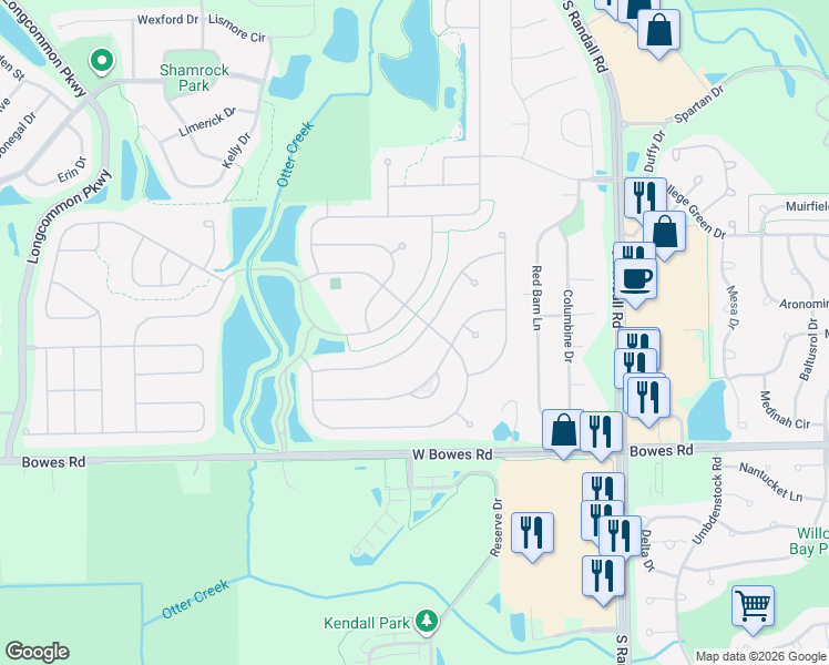 map of restaurants, bars, coffee shops, grocery stores, and more near 2486 Rolling Ridge in Elgin
