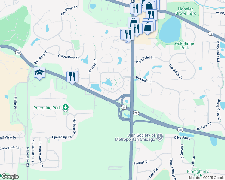 map of restaurants, bars, coffee shops, grocery stores, and more near 186 Monarch Drive in Streamwood