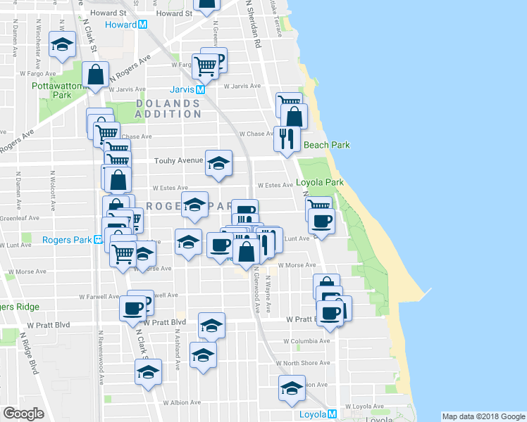 map of restaurants, bars, coffee shops, grocery stores, and more near in Chicago