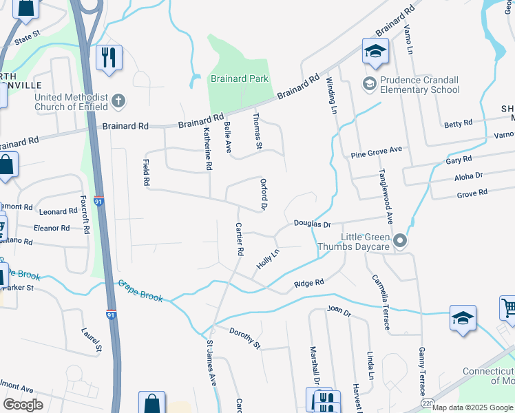 map of restaurants, bars, coffee shops, grocery stores, and more near 26 Oxford Drive in Enfield