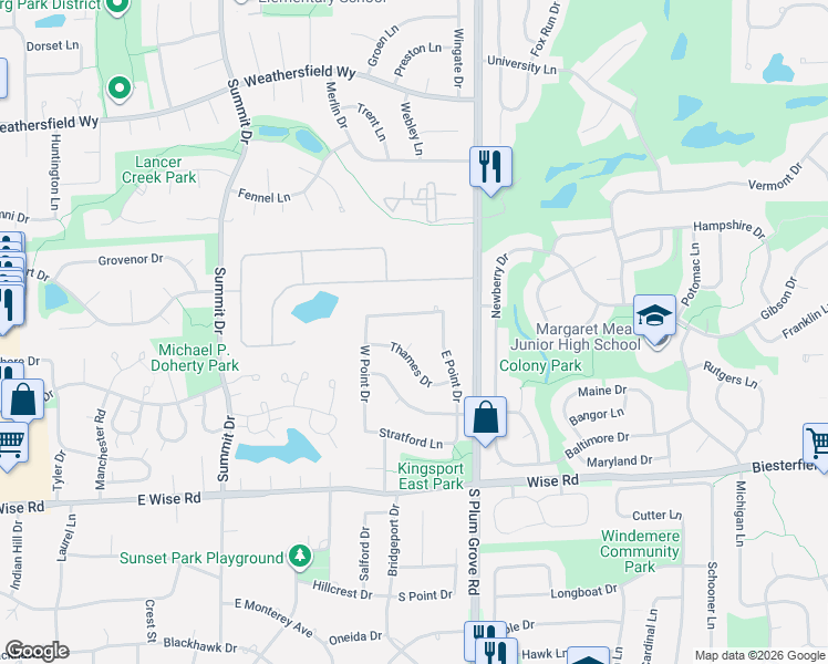 map of restaurants, bars, coffee shops, grocery stores, and more near 914 Thames Circle in Schaumburg