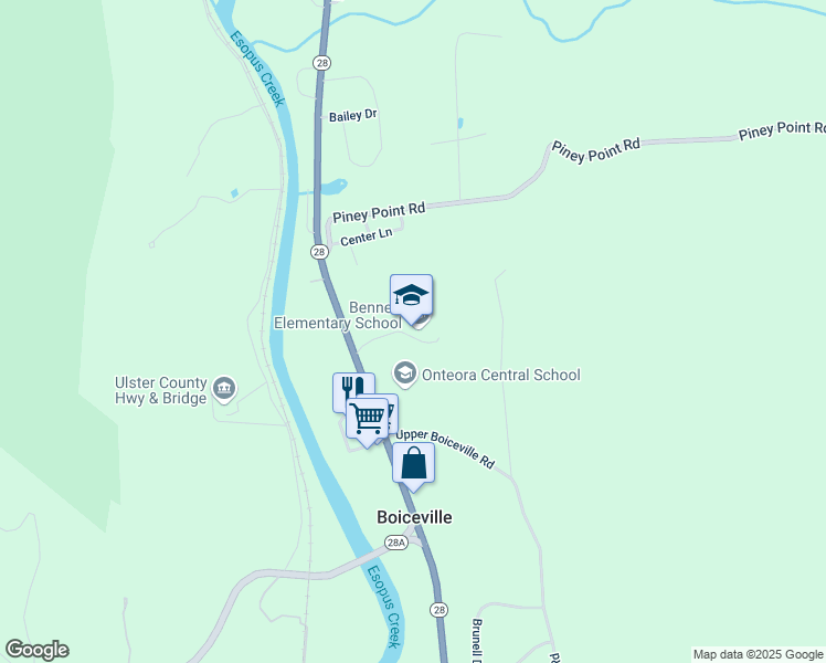 map of restaurants, bars, coffee shops, grocery stores, and more near 4166 New York 28 in Boiceville
