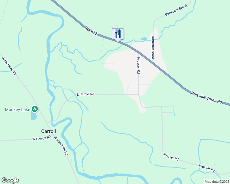 map of restaurants, bars, coffee shops, grocery stores, and more near 160 East Carroll Road in Portville