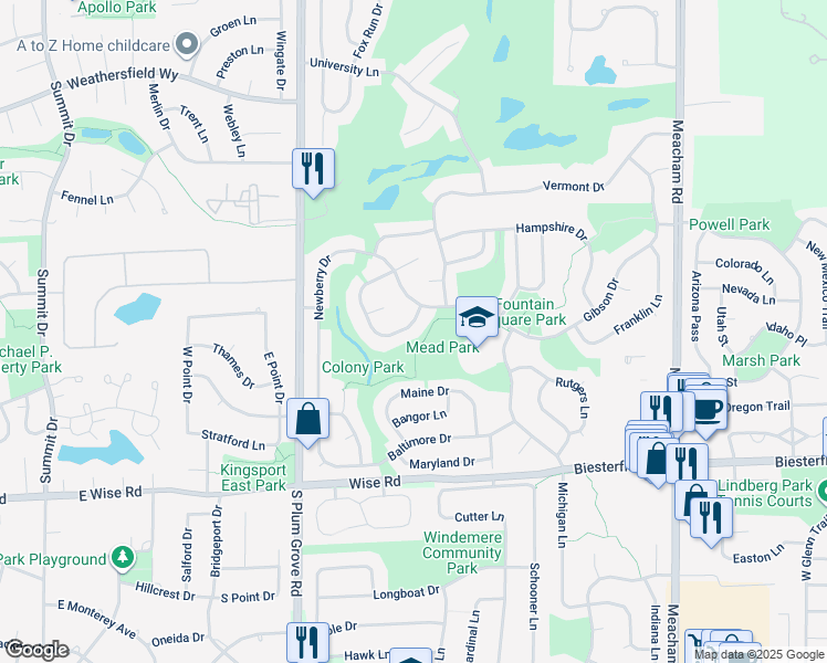 map of restaurants, bars, coffee shops, grocery stores, and more near 444 New York Lane in Elk Grove Village