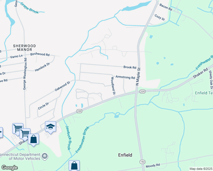 map of restaurants, bars, coffee shops, grocery stores, and more near 74 Oakwood St in Enfield