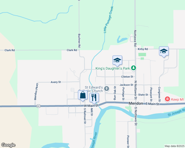 map of restaurants, bars, coffee shops, grocery stores, and more near 425 Clinton Street in Mendon