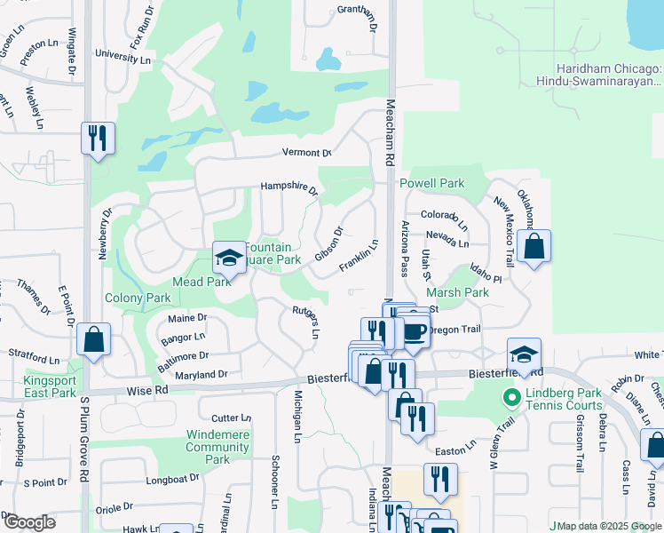 map of restaurants, bars, coffee shops, grocery stores, and more near 486 Franklin Lane in Elk Grove Village