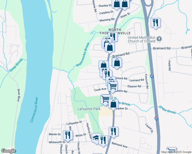 map of restaurants, bars, coffee shops, grocery stores, and more near 8 Francis Avenue in Enfield