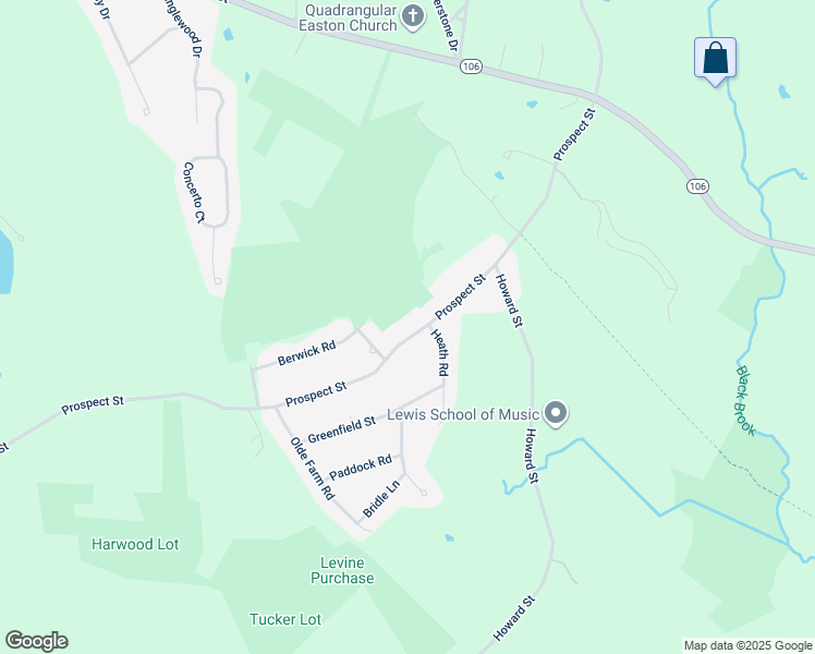 map of restaurants, bars, coffee shops, grocery stores, and more near 165 Prospect Street in Easton