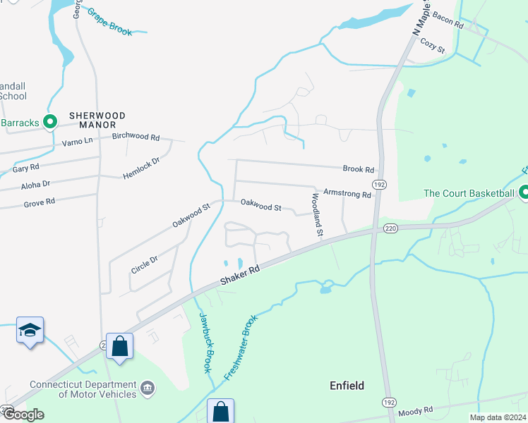 map of restaurants, bars, coffee shops, grocery stores, and more near 66 Oakwood Street in Enfield
