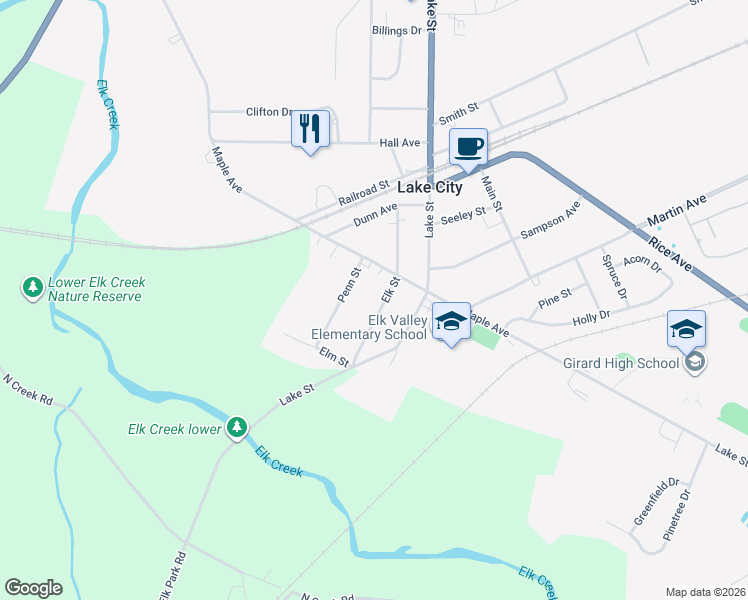 map of restaurants, bars, coffee shops, grocery stores, and more near 2598 Elk St in Lake City