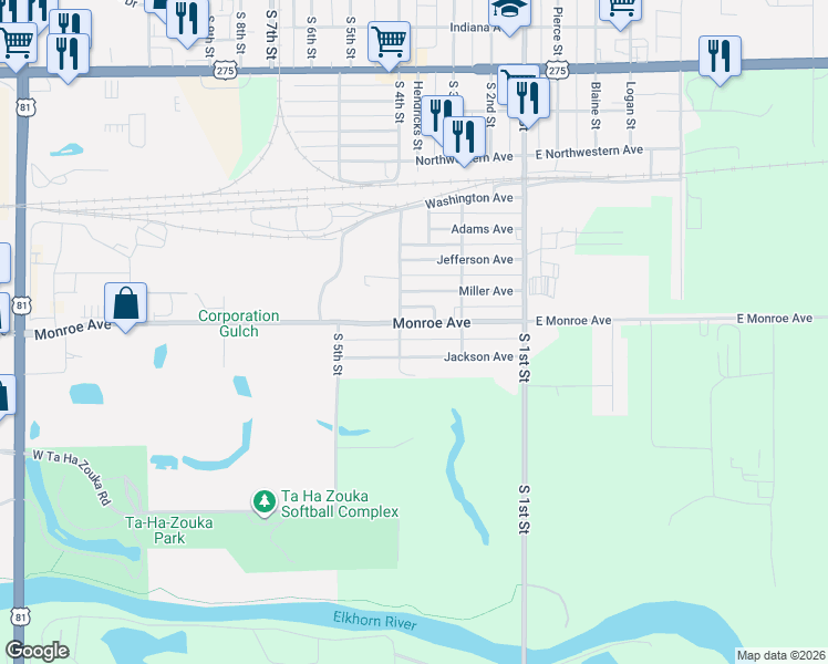 map of restaurants, bars, coffee shops, grocery stores, and more near 2001-2049 South 4th Street in Norfolk