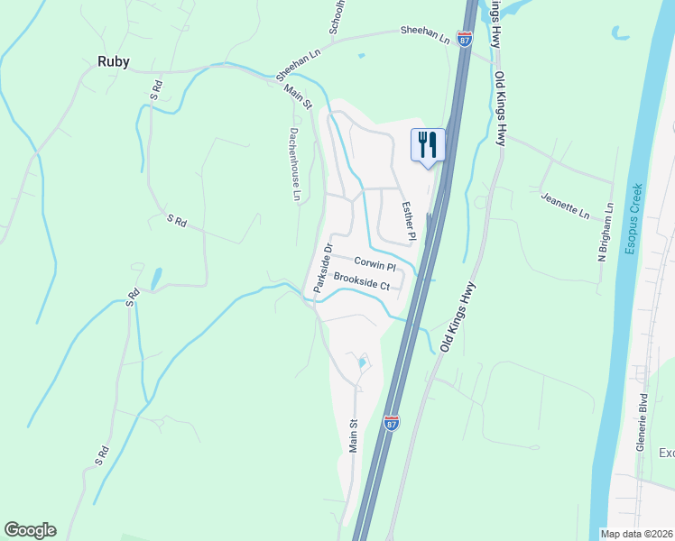 map of restaurants, bars, coffee shops, grocery stores, and more near 3 Brookside Court in Lake Katrine