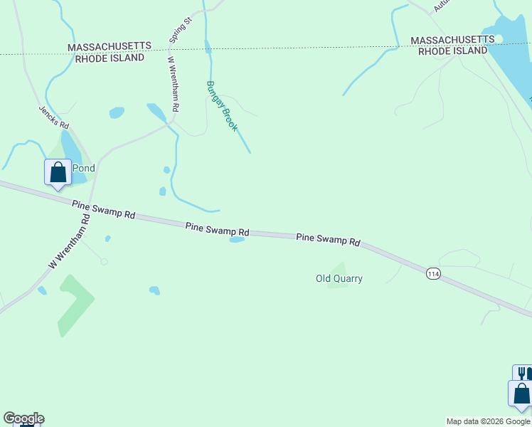 map of restaurants, bars, coffee shops, grocery stores, and more near 192 Pine Swamp Road in Cumberland