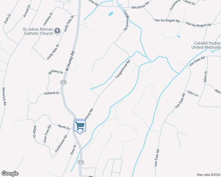 map of restaurants, bars, coffee shops, grocery stores, and more near 82 Tanglewood Road in West Hurley