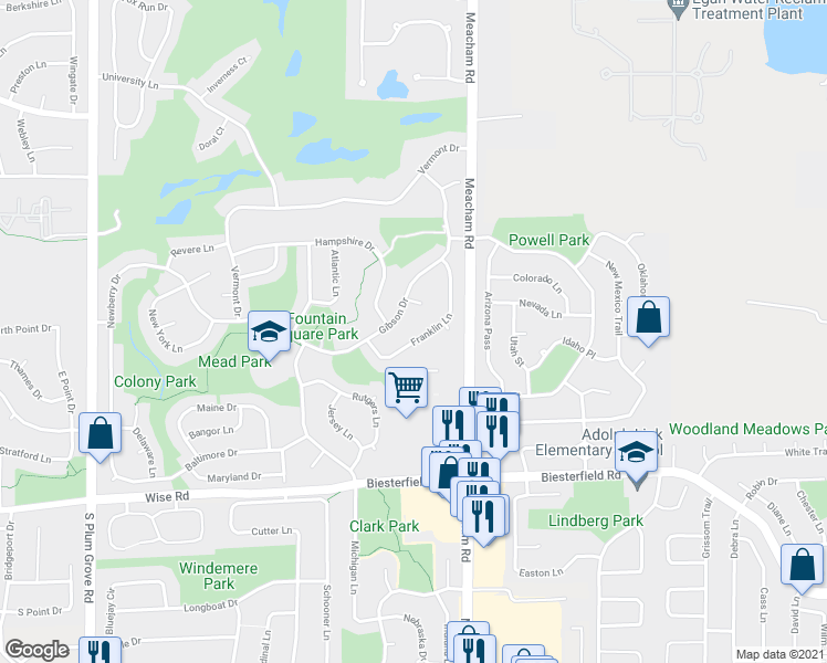 map of restaurants, bars, coffee shops, grocery stores, and more near 486 Franklin Lane in Elk Grove Village