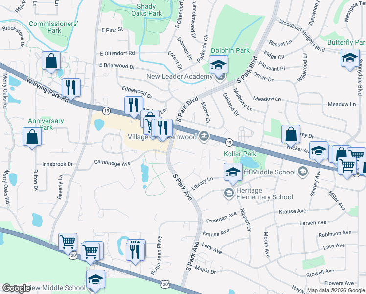 map of restaurants, bars, coffee shops, grocery stores, and more near 336 Brunswick Court in Streamwood