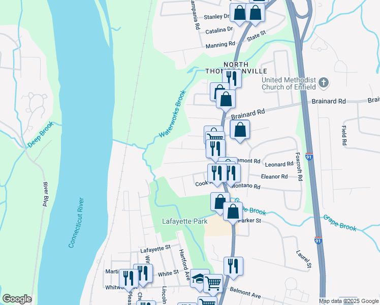map of restaurants, bars, coffee shops, grocery stores, and more near 8 Francis Avenue in Enfield