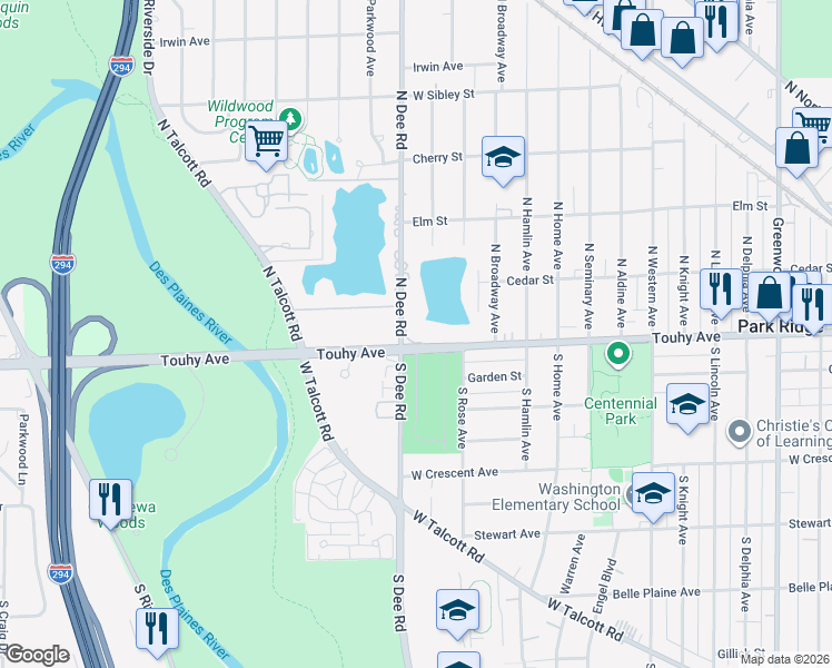 map of restaurants, bars, coffee shops, grocery stores, and more near in Park Ridge