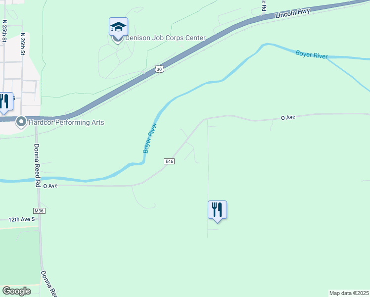 map of restaurants, bars, coffee shops, grocery stores, and more near 2828-2838 O Avenue in Denison