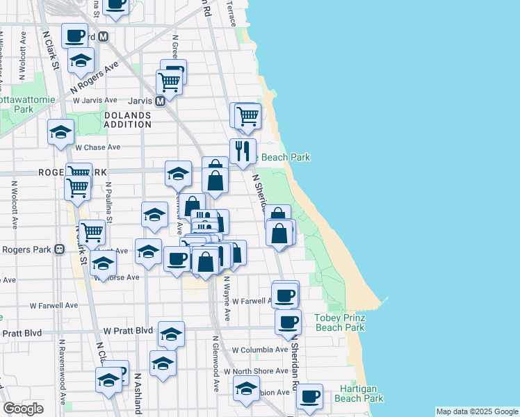 map of restaurants, bars, coffee shops, grocery stores, and more near in Chicago