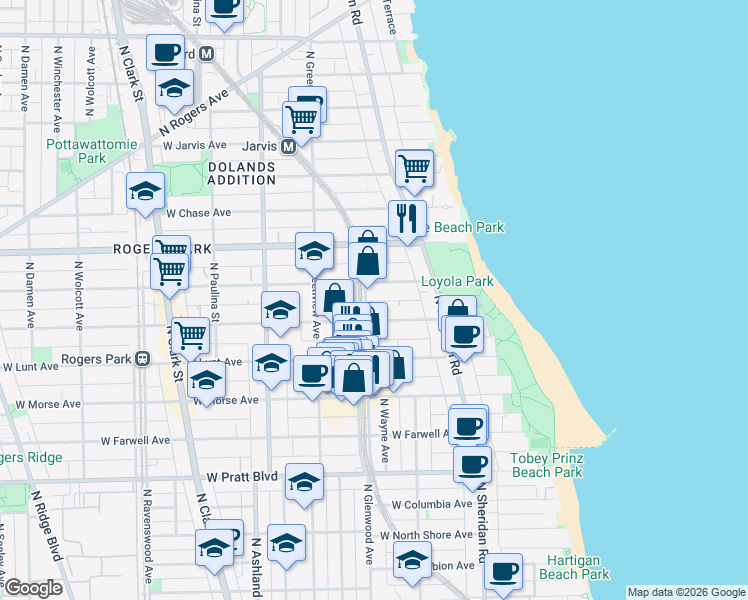 map of restaurants, bars, coffee shops, grocery stores, and more near in Chicago