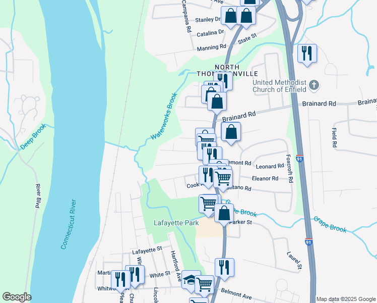 map of restaurants, bars, coffee shops, grocery stores, and more near 8 Francis Avenue in Enfield