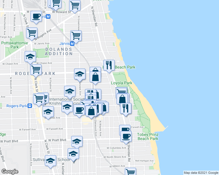 map of restaurants, bars, coffee shops, grocery stores, and more near in Chicago