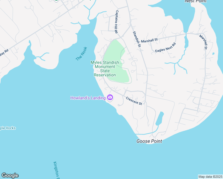 map of restaurants, bars, coffee shops, grocery stores, and more near 23 Howlands Landing in Duxbury