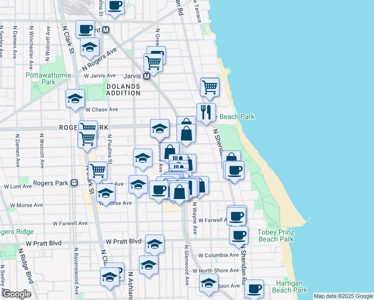 map of restaurants, bars, coffee shops, grocery stores, and more near in Chicago