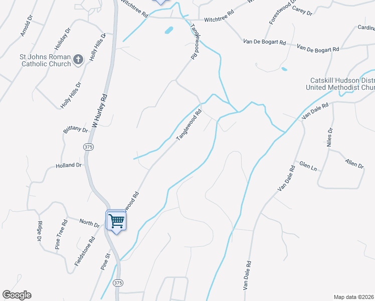 map of restaurants, bars, coffee shops, grocery stores, and more near 82 Tanglewood Road in West Hurley