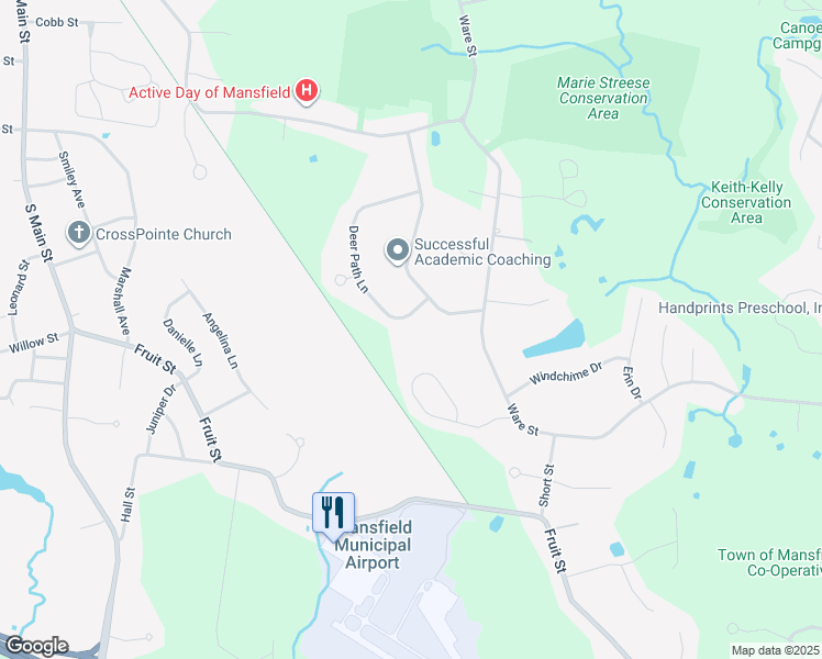 map of restaurants, bars, coffee shops, grocery stores, and more near 71 Deer Path Lane in Mansfield