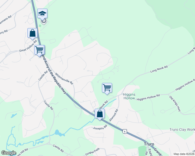 map of restaurants, bars, coffee shops, grocery stores, and more near 14 Sylvan Lane in Truro