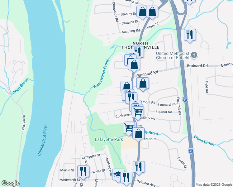 map of restaurants, bars, coffee shops, grocery stores, and more near 22 Woodlawn Avenue in Enfield