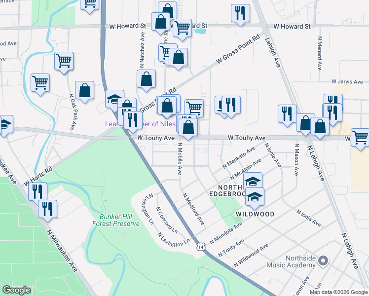map of restaurants, bars, coffee shops, grocery stores, and more near in Chicago