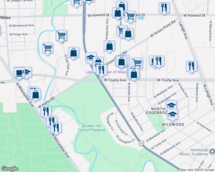 map of restaurants, bars, coffee shops, grocery stores, and more near in Chicago
