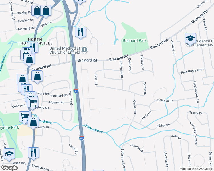map of restaurants, bars, coffee shops, grocery stores, and more near 10 Drummond Road in Enfield
