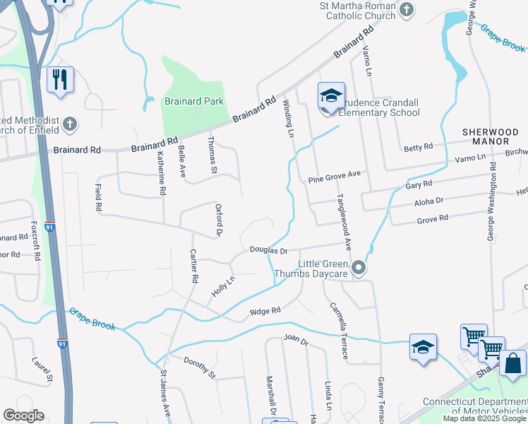 map of restaurants, bars, coffee shops, grocery stores, and more near 19 Lawncrest Road in Enfield