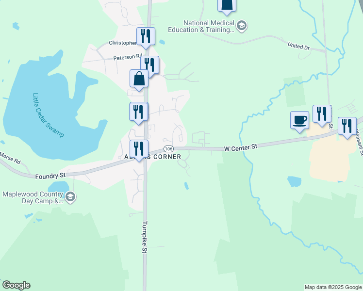 map of restaurants, bars, coffee shops, grocery stores, and more near 41 Foundry Street in Easton