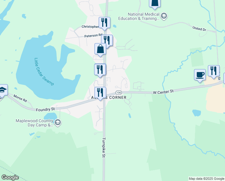 map of restaurants, bars, coffee shops, grocery stores, and more near 41 Foundry Street in Easton