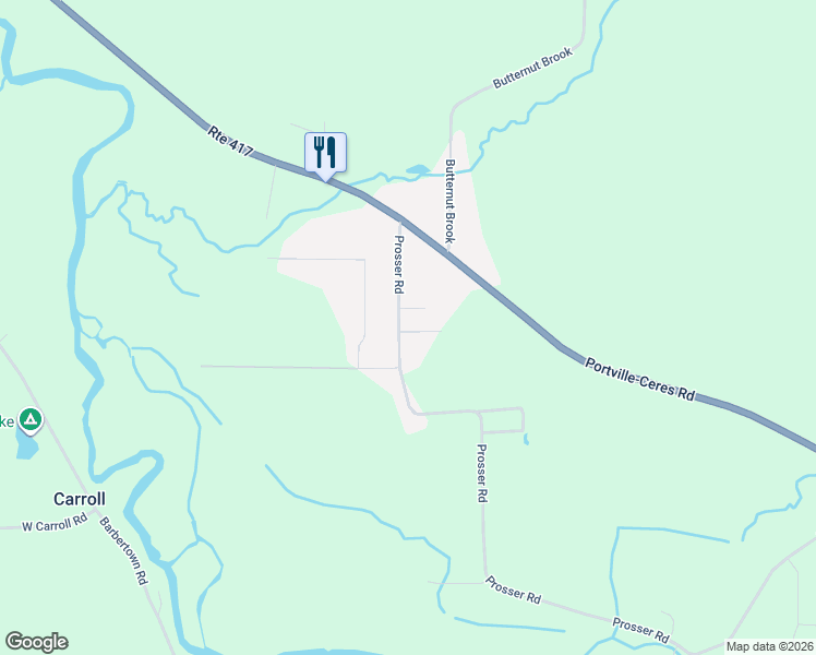 map of restaurants, bars, coffee shops, grocery stores, and more near 296 Prosser Road in Portville
