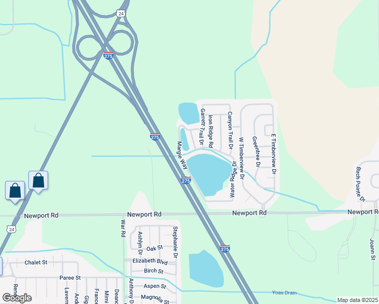 map of restaurants, bars, coffee shops, grocery stores, and more near Margie Way in Berlin Charter Township