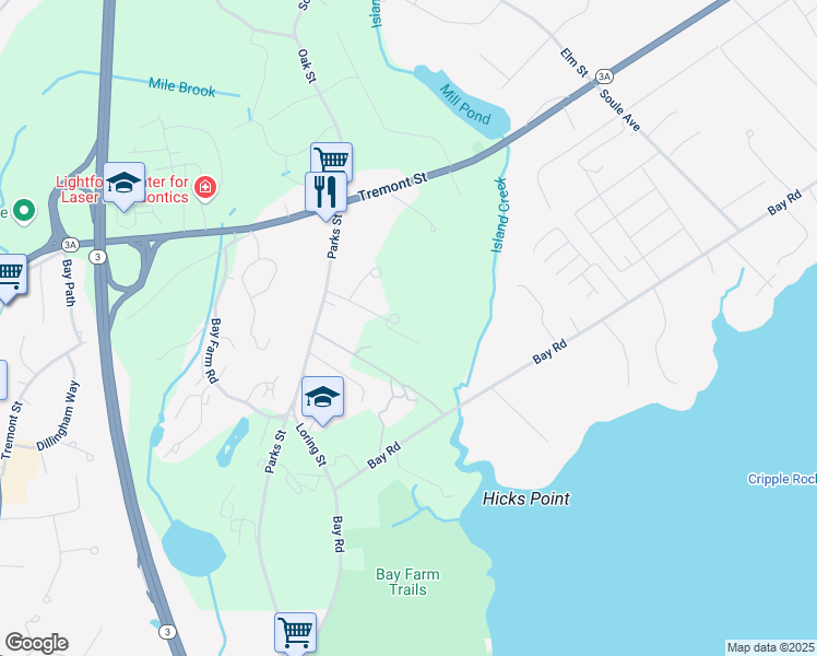 map of restaurants, bars, coffee shops, grocery stores, and more near 31 Glass Terrace in Duxbury