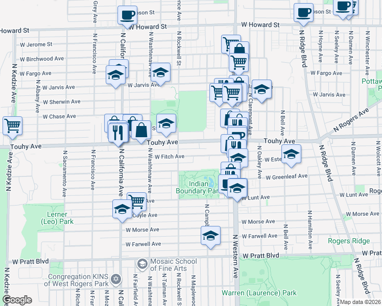 map of restaurants, bars, coffee shops, grocery stores, and more near in Chicago