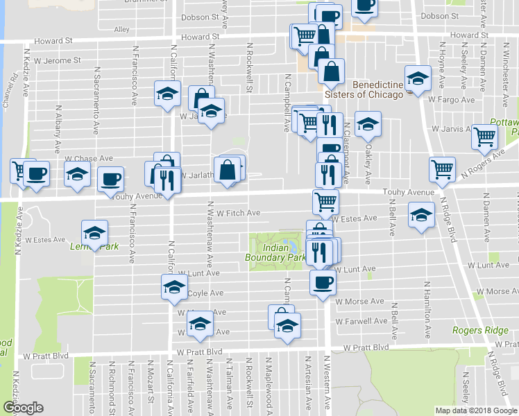map of restaurants, bars, coffee shops, grocery stores, and more near in Chicago