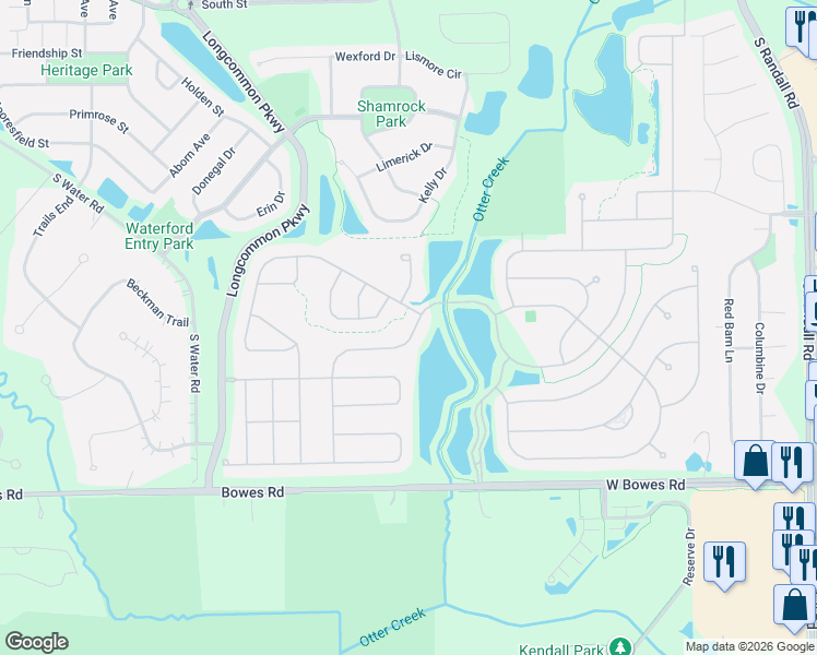 map of restaurants, bars, coffee shops, grocery stores, and more near 2801 Edgewater Drive in Elgin