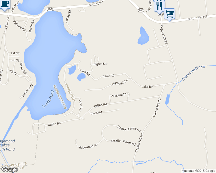 map of restaurants, bars, coffee shops, grocery stores, and more near Plymouth Lane in Suffield