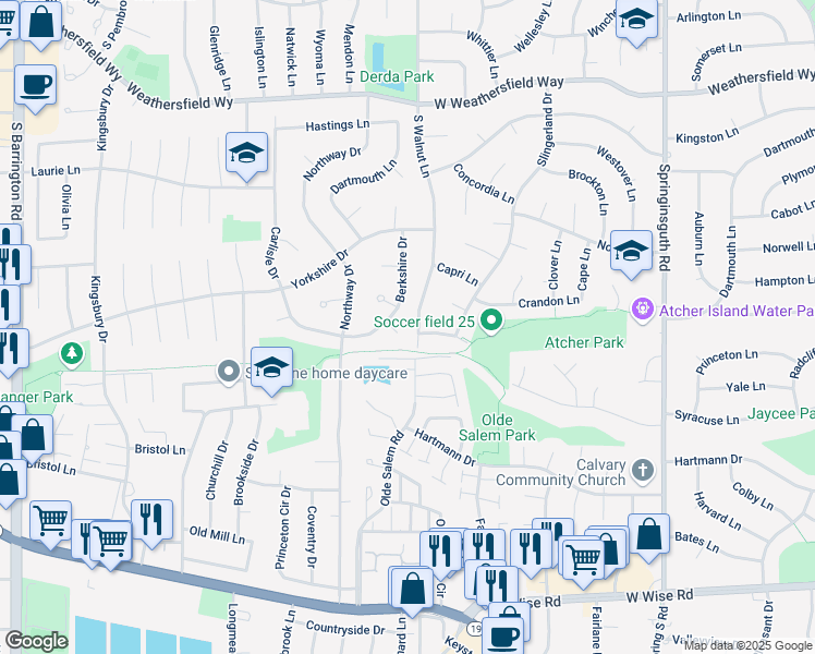 map of restaurants, bars, coffee shops, grocery stores, and more near 7849 Berkshire Drive in Hanover Park