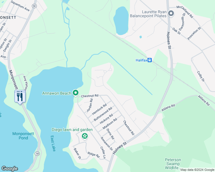 map of restaurants, bars, coffee shops, grocery stores, and more near 261 Twin Lakes Drive in Halifax