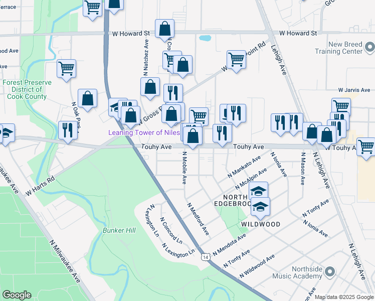 map of restaurants, bars, coffee shops, grocery stores, and more near in Chicago